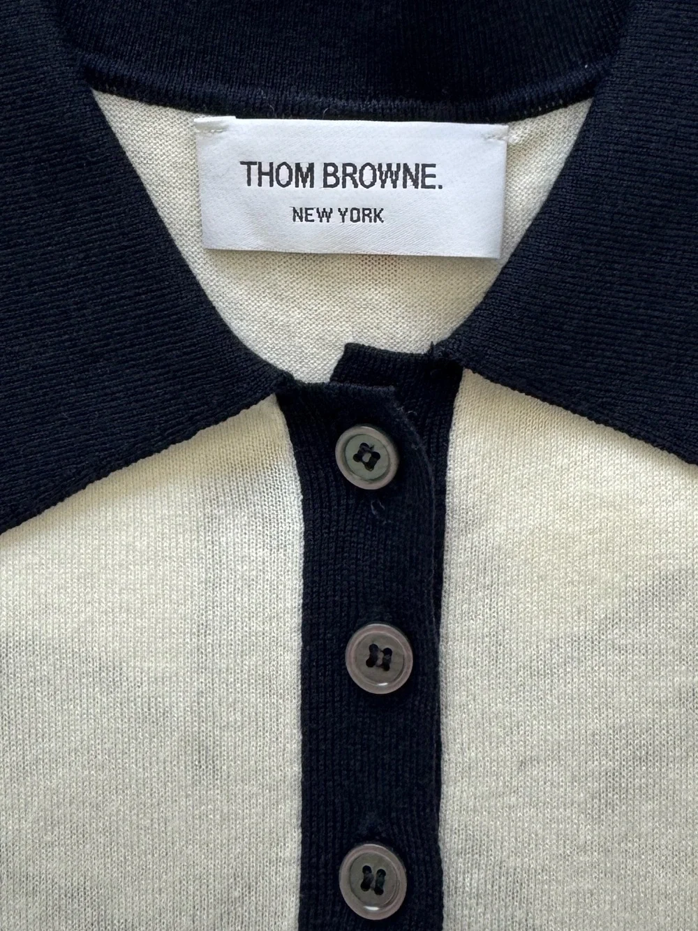 Thom Browne Flower Icon Intarsia Cotton Knit Preppy Polo White Navy 4 Bar Top XS - Picture 7 of 9